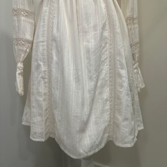 Allison New York Cream Embroidered Lace Cottage Peasant Prairie Boho Mini Dress - Picture 6 of 14